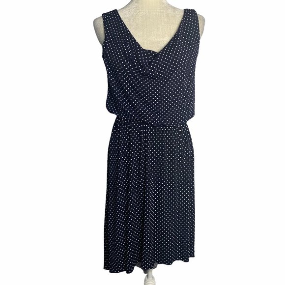 Enfocus Studio Dresses & Skirts - EnFocus Draped Navy Polka Dot High Low Dress 51PE